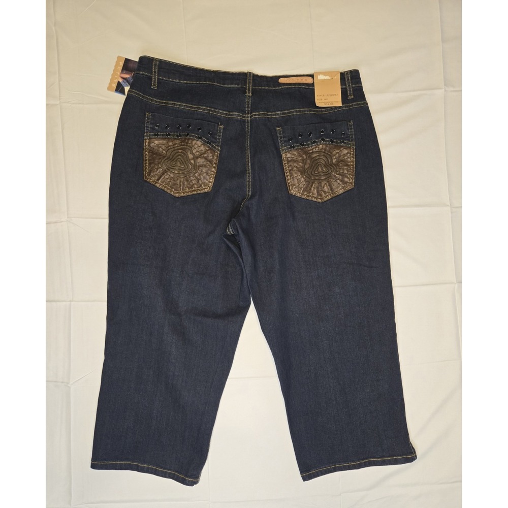 Cos Jeans Denim Capris 14P NWT Embellished Patches Dark Blue 34x21 Stretch